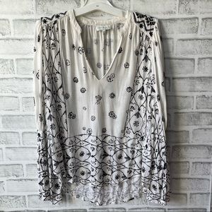 PREOWNED LUCKY BRAND IVORY PRINTED TOP SHIRT XS